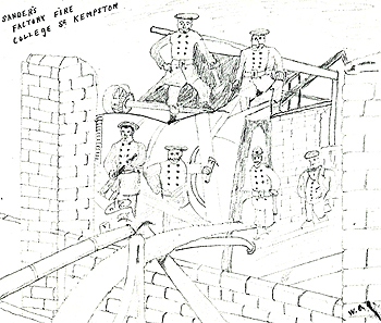 Drawing of Kempston firemen at a fire [CRT130Kempston34]